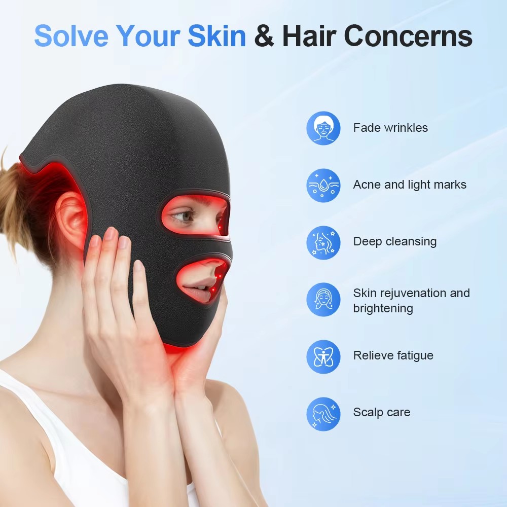 4Colors LED Hat&Face Mask Red  - Led Light Therapy Face Mask ulasan dan harga